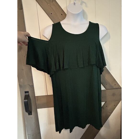 Be Stage Green Cold Shoulder 3XL Knit Blouse Top ruffle - Picture 1 of 7